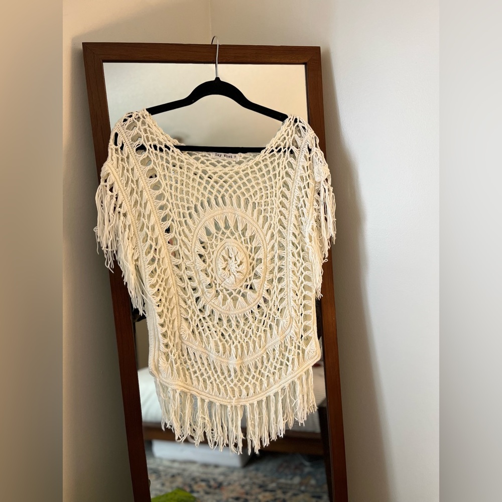 Say What? Crochet Top-Boho-Womens One Size